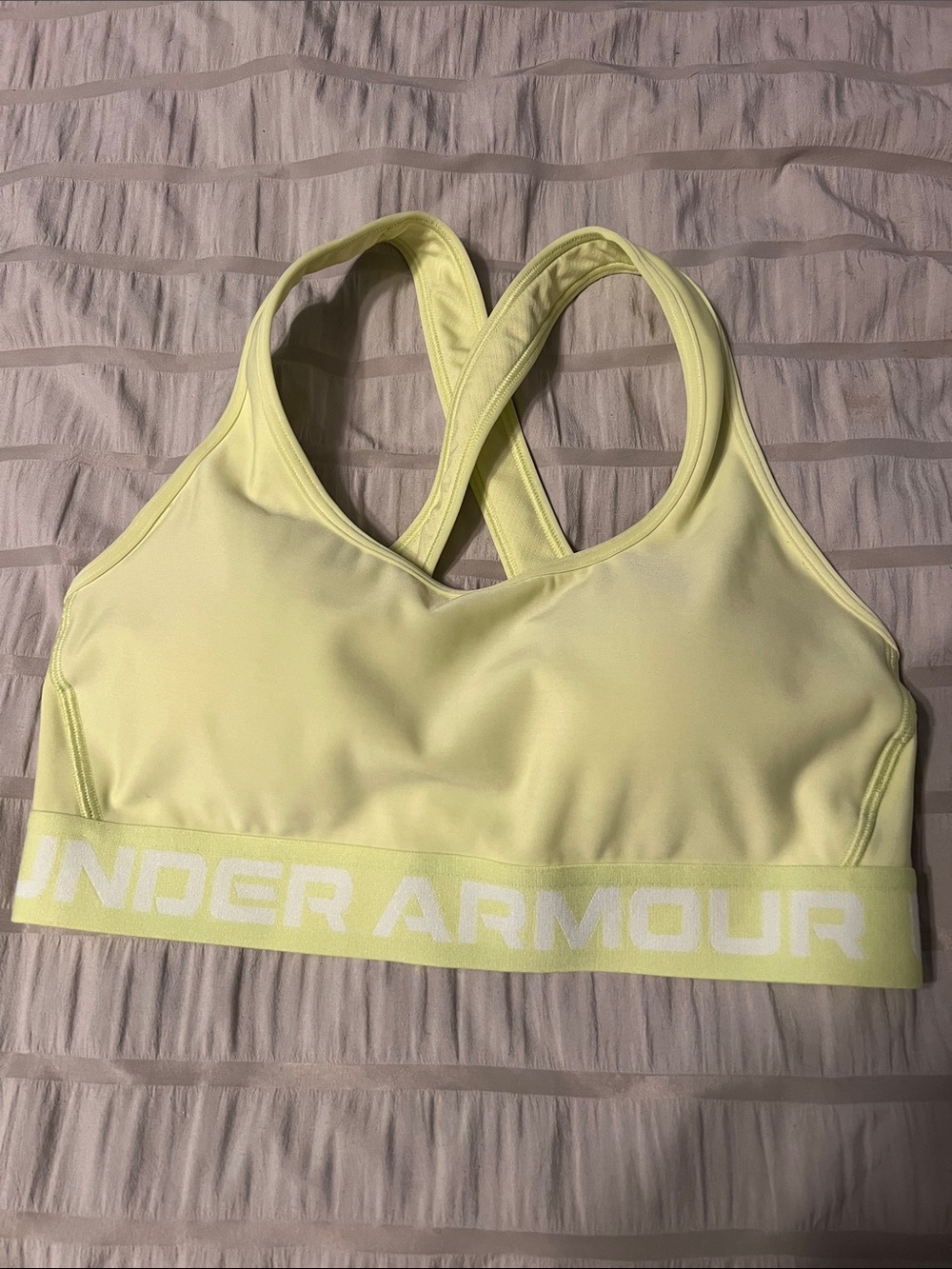 Under Armour Pale Yellow Crossback Logo Band Sports Bra